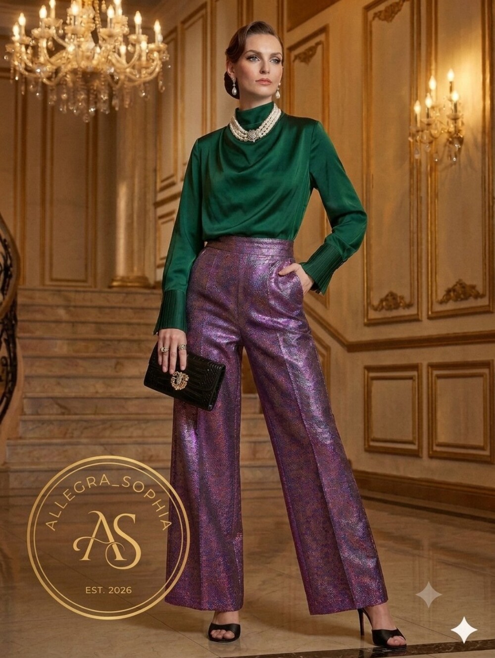 Antonio Melani X The Nat Note Sita Pink Holographic Jacquard Wide-Leg Pants Sz 0